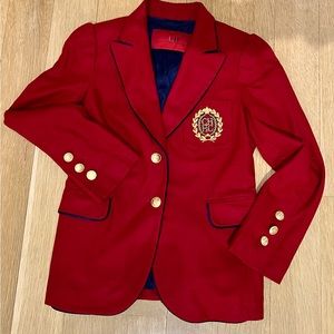 Carolina Herrera red  embroidered crested blazer